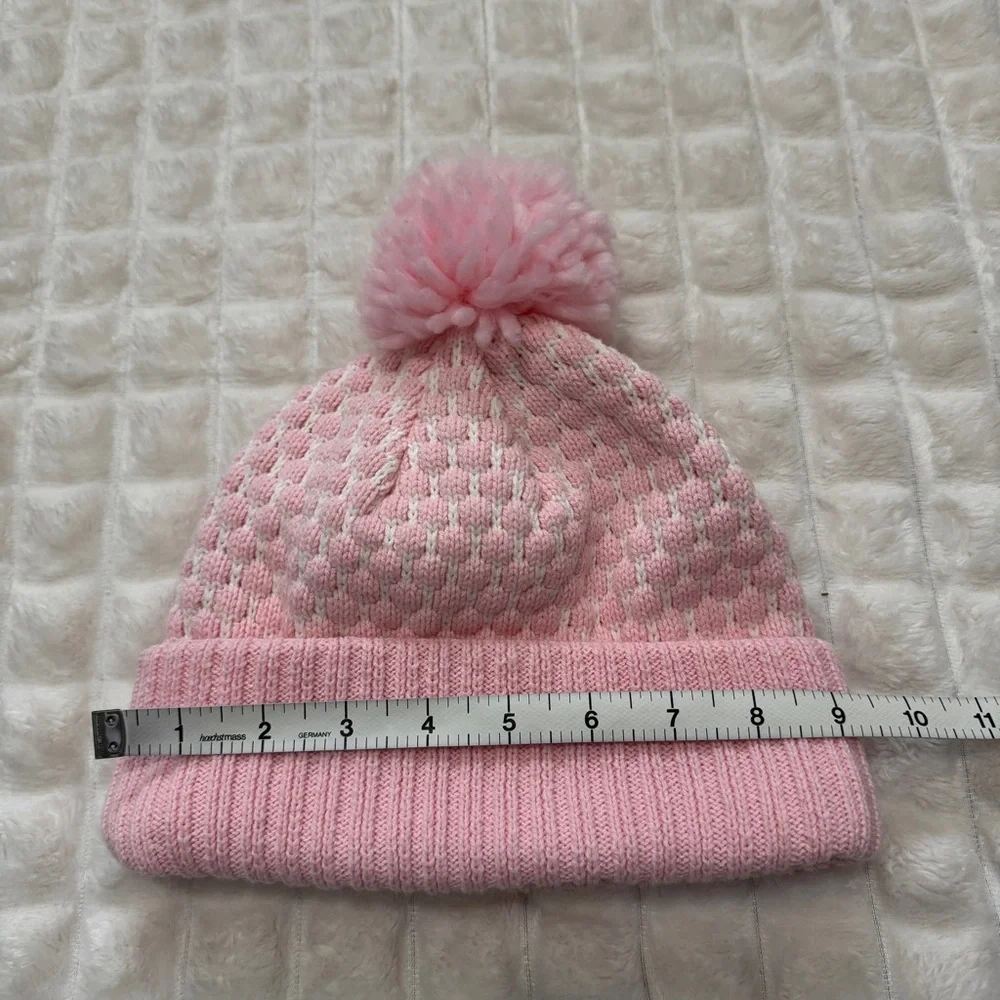 Hanna Andersson Youth Medium Pink Polka Dot Beanie Hat Pom Pom Outdoor Snow